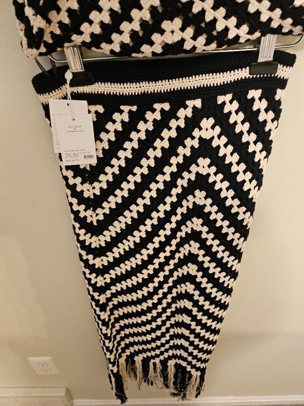 Zimmermann Black & White Fringed Crochet Woman Skirt